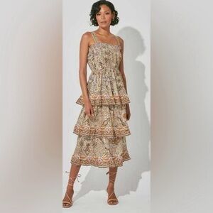 Cleobella Rosalie Organic Cotton Tiered Midi Dress S Boho Paisley Ruffle Strappy